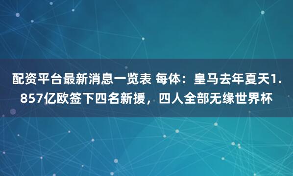 配资平台最新消息一览表 每体：皇马去年夏天1.857亿欧签下四名新援，四人全部无缘世界杯